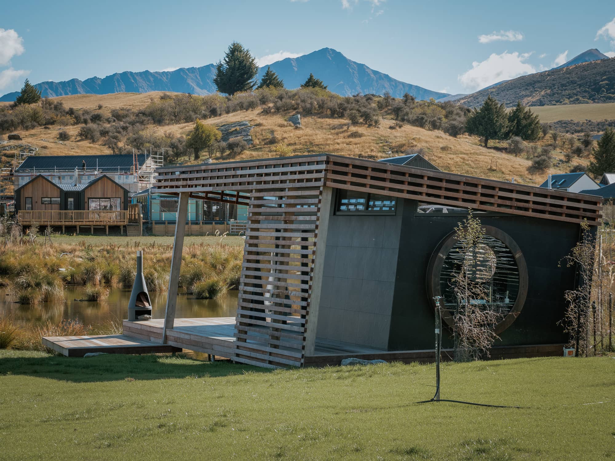 The Woolshed pavilion beside the pond