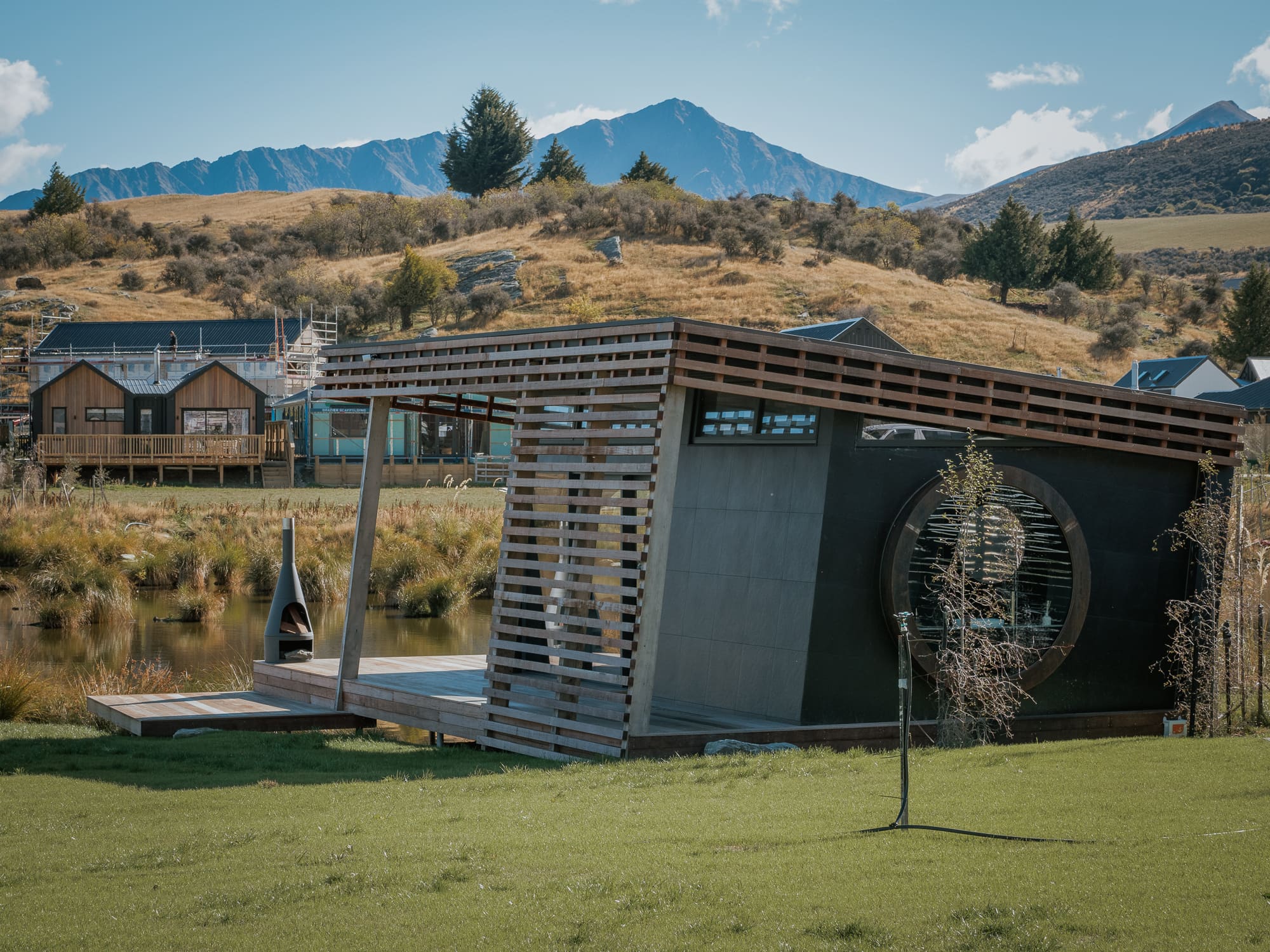 The Woolshed pavilion beside the pond